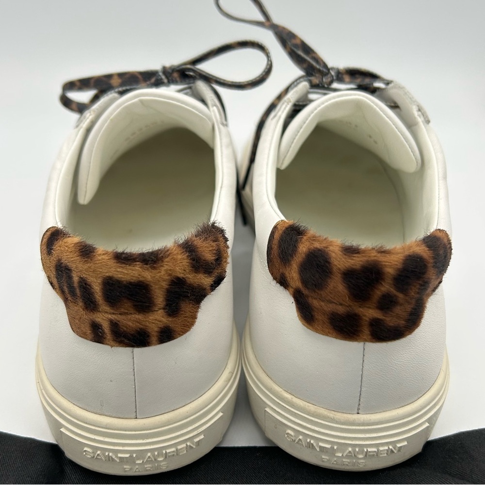 Saint Laurent Sz 39 White Sneakers Shoes Leopard Print Designer Luxury Fall - Picture 6 of 10